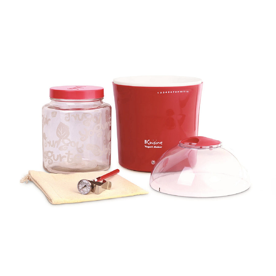 Euro Cuisine YM460 Yogurt & Greek Yogurt Maker - With 2qts Glass Jar - Red