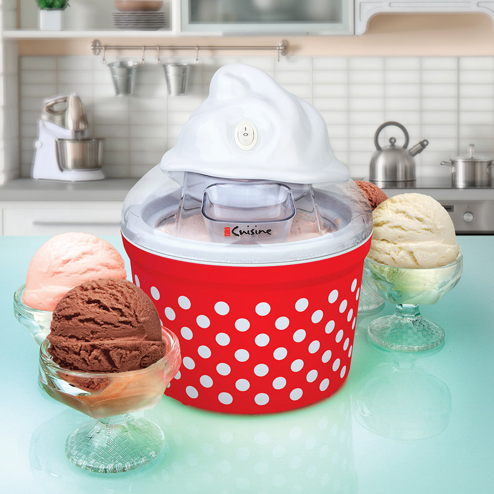 Euro Cuisine ICM26RD Automatic Ice Cream, Sorbet & Frozen Yogurt Maker with  4 Glass Ice Cream Cup